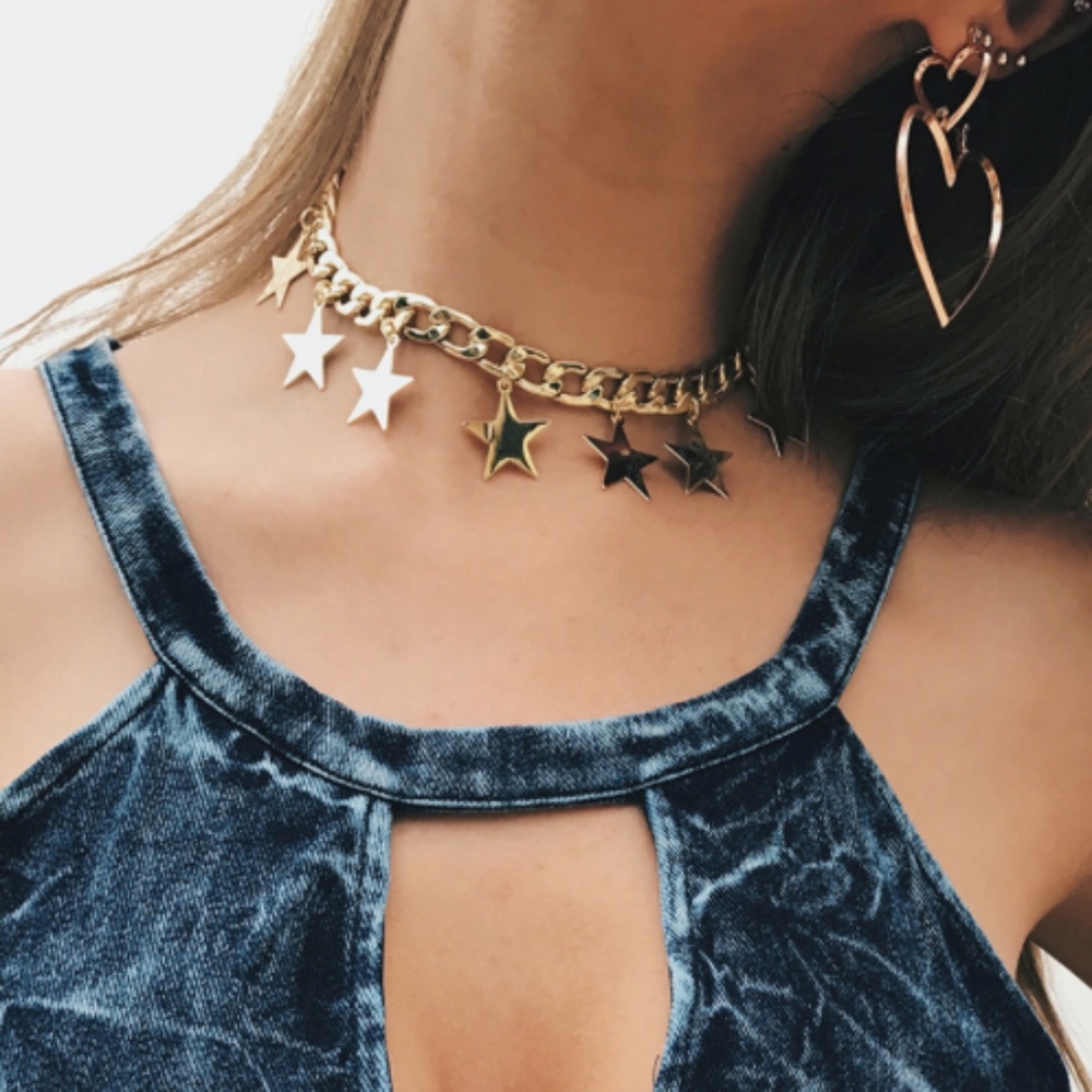 'Star Alert' Dazzling Charm Gold Chain Necklace